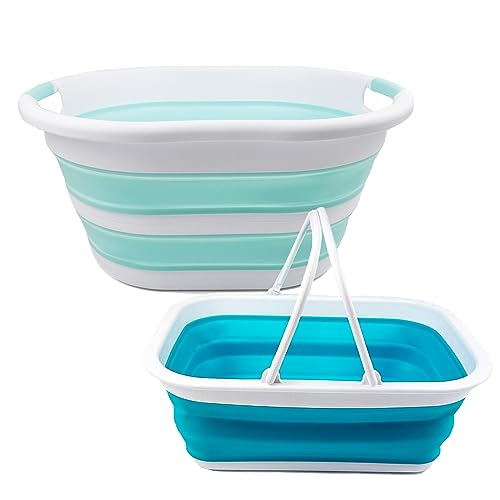 SAMMART 2 pcs Set : 36L Collapsible Plasic Laundry Basket & 9.2L Collapsible Basket with handle