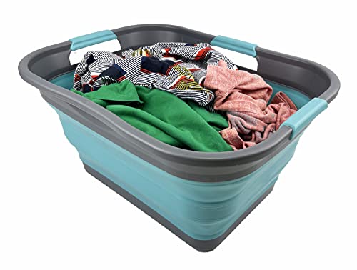 SAMMART 30L Collapsible Plastic Laundry Basket - Foldable Pop Up Storage Container/Organizer - Space Saving Hamper/Basket - Water Capacity 24L