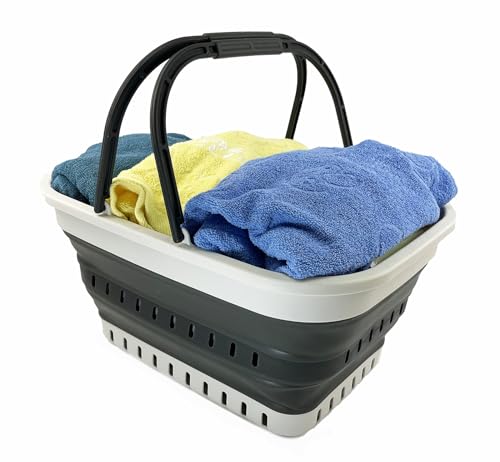 SAMMART 26L Collapsible Plastic Laundry Basket with Handle-Foldable Pop Up Storage Basket with handle
