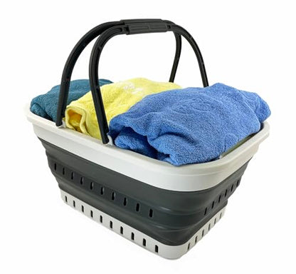 SAMMART 26L Collapsible Plastic Laundry Basket with Handle-Foldable Pop Up Storage Basket with handle