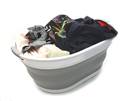 SAMMART Collapsible Plastic Laundry Basket - Oval Tub/Basket - Foldable Storage Container/Organizer - Portable Washing Tub - Space Saving Laundry Hamper