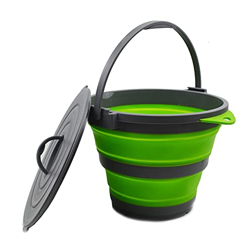 SAMMART 10L Collapsible Fishing Bucket with Locking Lid - Foldable Round Tub - Portable Plastic Water Pail - Space Saving Outdoor Waterpot