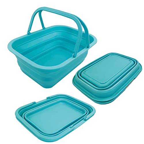 SAMMART 9.2L Collapsible Tub with Handle - Portable Outdoor Picnic Basket/Crater - Foldable Shopping Bag - Space Saving Storage Container… (Jade)