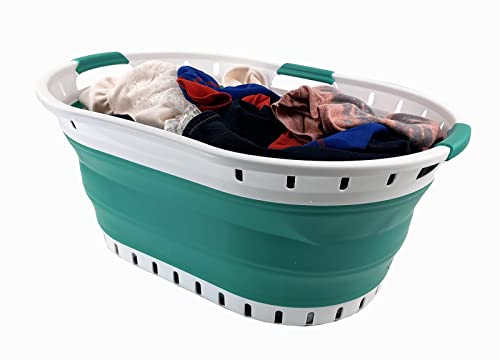 SAMMART 44L Collapsible Plastic Laundry Basket - Foldable Pop Up Storage Container/Organizer - Portable Washing Tub - Space Saving Hamper/Basket