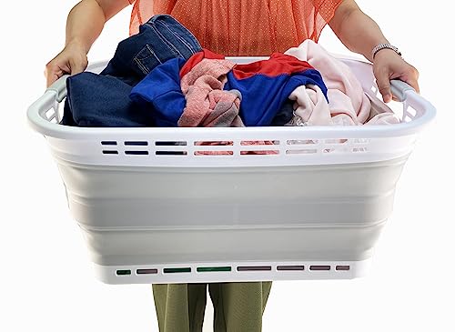 SAMMART 42L Plastic Foldable Laundry Basket - Collapsible, Space Saving, Durable, and Portable Laundry Hamper with Handles, Ideal for Home, Travel, Dorm & Camping