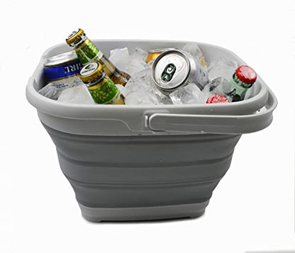 SAMMART 10L Collapsible Rectangular Handy Basket/Bucket (Grey)