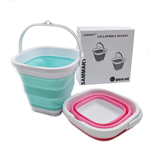 SAMMART 2.6L Super Mini Sqare Collapsible Plastic Bucket - Foldable Square Tub - Portable Fishing Water Pail - 2 pieces box pack