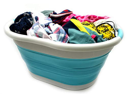 SAMMART 36L Set of 2 Collapsible Plastic Laundry Basket - Oval Tub/Basket - Foldable Storage Container/Organizer - Portable Washing Tub - Space Saving Laundry Hamper, Water Capacity: 28L