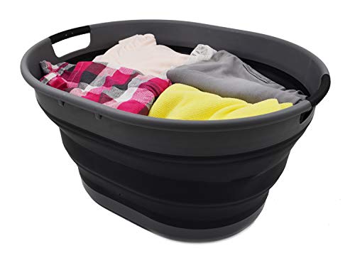 SAMMART Collapsible Oval Laundry Basket/Tub - Foldable Storage Container - Portable Washing Bin - Space Saving Hamper