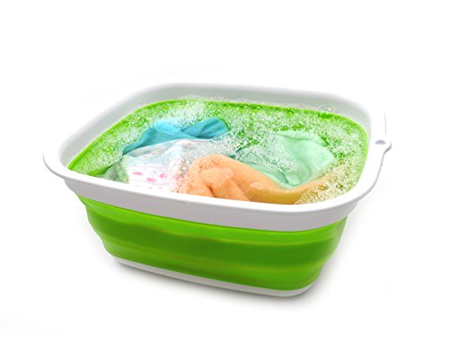 SAMMART Set of 2-7.7L Collapsible Tub - Foldable Dish Tub - Portable Washing Basin - Space Saving Plastic Washtub