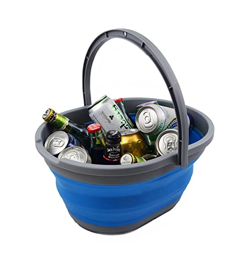 SAMMART 11L Collapsible Basket with Handle - Portable Outdoor Picnic Basket/Crater - Foldable Shopping Bag - Space Saving Storage Container