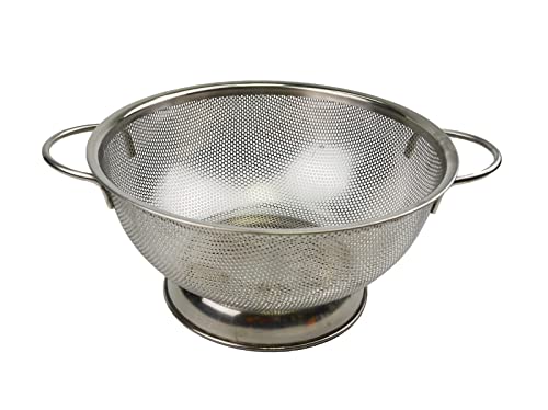 SAMMART 25cm Perforated Stainless Steel Sheet Colander with Handle - Strainer for Pasta, Noodle and Fruits