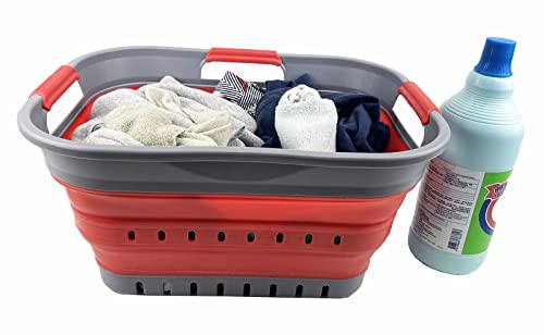 SAMMART 19L Super Mini Collapsible 3 Handled Plastic Basket - Foldable Pop Up Storage Container/Organizer - Space Saving Hamper/Basket