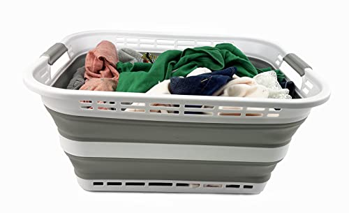 SAMMART Collapsible Laundry Basket (42L Collapsible Laundry Basket with Holes (White/Grey))