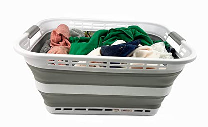 SAMMART Collapsible Laundry Basket (42L Collapsible Laundry Basket with Holes (White/Grey))