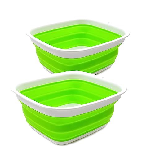 SAMMART Set of 2-7.7L Collapsible Tub - Foldable Dish Tub - Portable Washing Basin - Space Saving Plastic Washtub