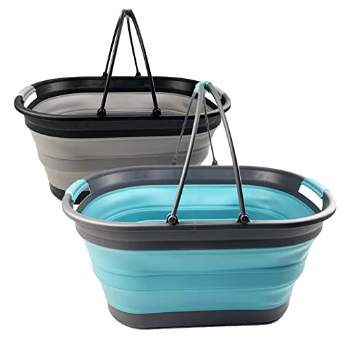 SAMMART 38L Collapsible Plastic Laundry Basket - Foldable Storage Container/Organizer - Portable Washing Tub - Space Saving Laundry Hamper