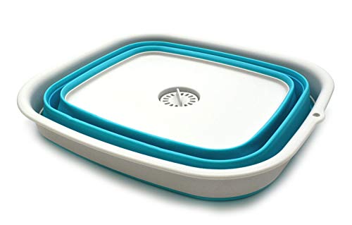 SAMMART 15L Collapsible Dishpan with Draining Plug - Foldable Washing Basin - Portable Dish Washing Tub - Space Saving Kitchen Storage Tray