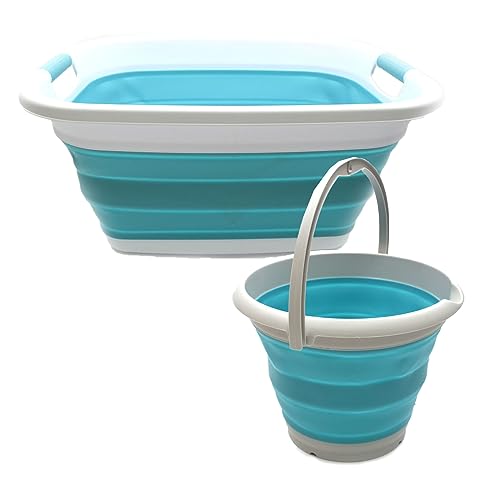 SAMMART 2 pcs Set : 31L Collapsible Plasic Laundry Basket & 10L Collapsible Bucket/Waterpot