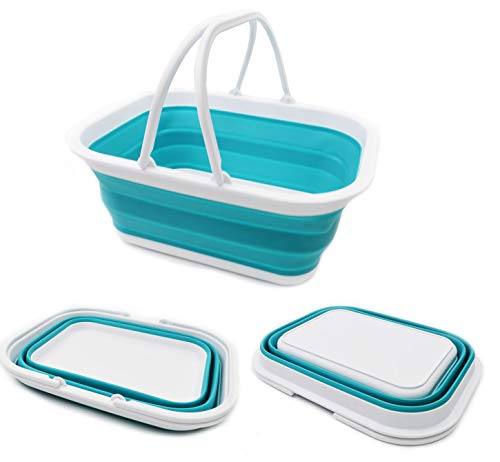 SAMMART 15.5L Collapsible Tub with Handle - Portable Outdoor Picnic Basket/Crater - Foldable Shopping Bag - Space Saving Storage Container