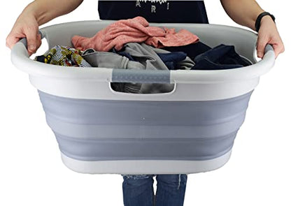 SAMMART 40L Collapsible Plastic Laundry Basket - Foldable Pop Up Storage Container/Organizer - Portable Washing Tub - Space Saving Hamper/Basket