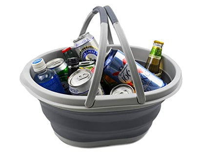 SAMMART 11L Collapsible Basket with Handle - Portable Outdoor Picnic Basket/Crater - Foldable Shopping Bag - Space Saving Storage Container
