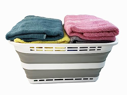 SAMMART Collapsible Laundry Basket (42L Collapsible Laundry Basket with Holes (White/Grey))