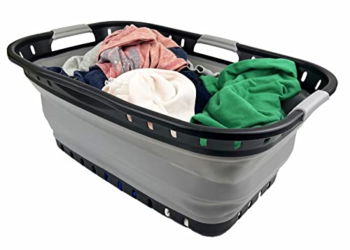SAMMART 44L Collapsible Plastic Laundry Basket-Foldable Pop Up Storage Container-Portable Washing Tub-Space Saving Hamper, Water Capacity: 35L