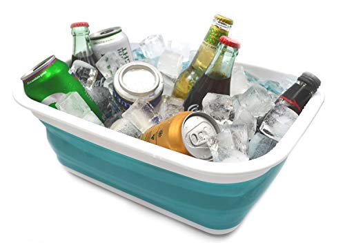 SAMMART 2 pcs Set : 42L Collapsible Plasic Laundry Basket & 9.2L Collapsible RectangularTub