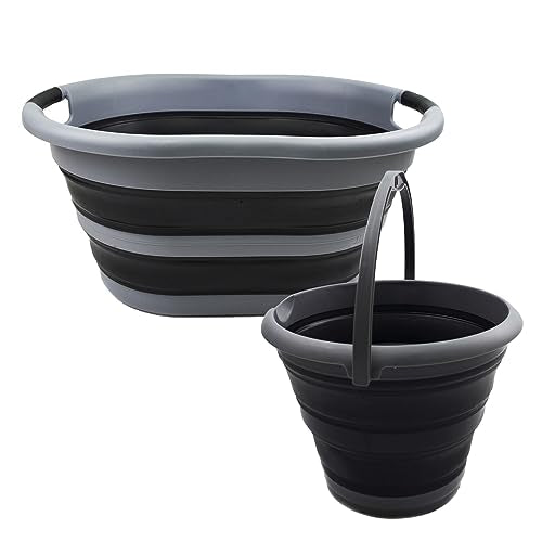 SAMMART 2 pcs Set : 36L Collapsible Plasic Laundry Basket & 10L Collapsible Bucket/Waterpot