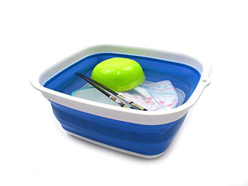 SAMMART 7.7L Collapsible Tub - Foldable Dish Tub - Portable Washing Basin - Space Saving Plastic Washtub