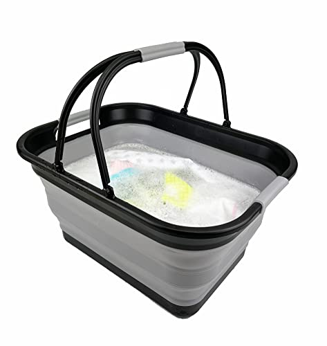 SAMMART 29L Collapsible Tub with Handle - Portable Outdoor Picnic Basket/Crater - Foldable Shopping Bag - Space Saving Storage Container