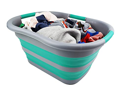 SAMMART 30L Collapsible Plastic Laundry Basket - Foldable Pop Up Storage Container/Organizer - Portable Washing Tub - Space Saving Hamper/Basket