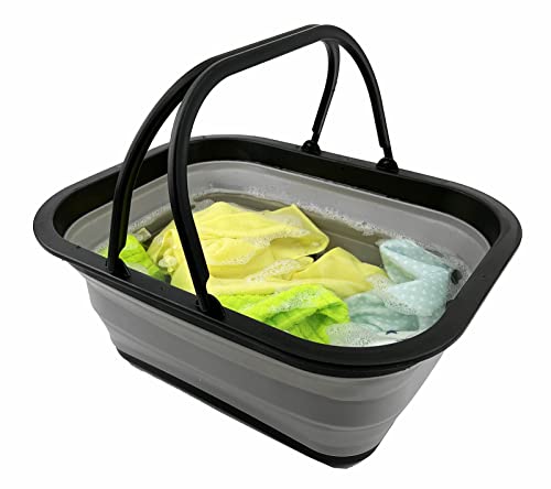 SAMMART 15L Collapsible Basket with Handle - Foldable Outdoor Picnic Basket/Crater/Shopping Bag - Portable Container - Space Saving Storage