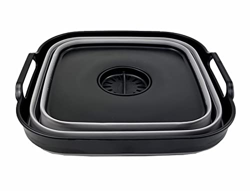 SAMMART 10L (2.64 Gallon) Collapsible Dishpan with Draining Plug - Foldable Washing Basin - Portable Dish Washing Tub - Space Saving Kitchen Storage Tray