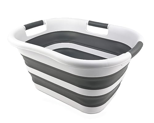 SAMMART 30L Collapsible Plastic Laundry Basket - Foldable Pop Up Storage Container - Portable Washing Tub - Space Saving Basket