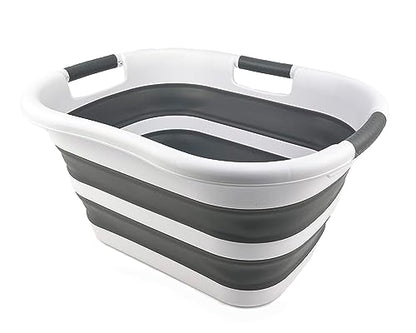 SAMMART 30L Collapsible Plastic Laundry Basket - Foldable Pop Up Storage Container - Portable Washing Tub - Space Saving Basket