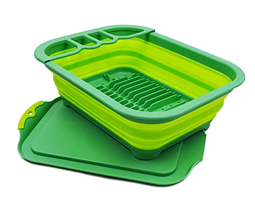 SAMMART 7.5L Collapsible Dish Drainer with Drainer Board - Foldable Drying Rack Set - Portable Dinnerware Organizer - Space Saving Kitchen Storage Tray