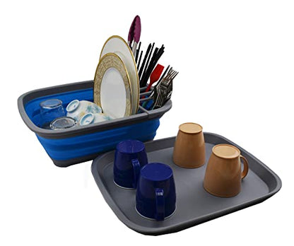 SAMMART 8L Collapsible Dish Drainer with Drainer Board - Foldable Drying Rack Set - Portable Dinnerware Organizer - Space Saving Kitchen Storage Tray