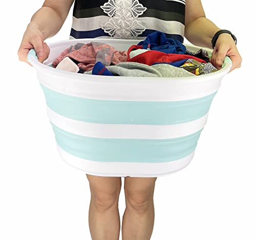SAMMART 23L Collapsible Plastic Laundry Basket - Oval Tub - Foldable Storage Container/Organizer - Portable Washing Tub - Space Saving Laundry Hamper