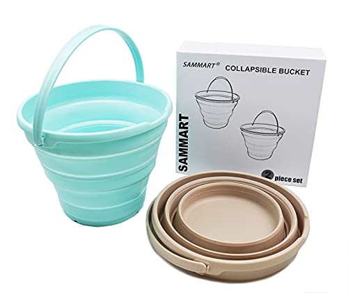 SAMMART 10L Collapsible Plastic Bucket - Foldable Round Tub - Portable Fishing Water Pail - Space Saving Outdoor Waterpot, Size 33cm Dia