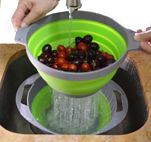 Collapsible TPE/PP Colander & Bowl Set - Foldable Washing Basin - Portable Dish Washing Tub - Space Saving Kitchen Storage Tray