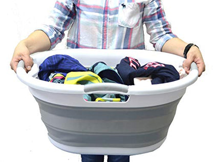 SAMMART Collapsible Plastic Laundry Basket - Oval Tub/Basket - Foldable Storage Container/Organizer - Portable Washing Tub - Space Saving Laundry Hamper