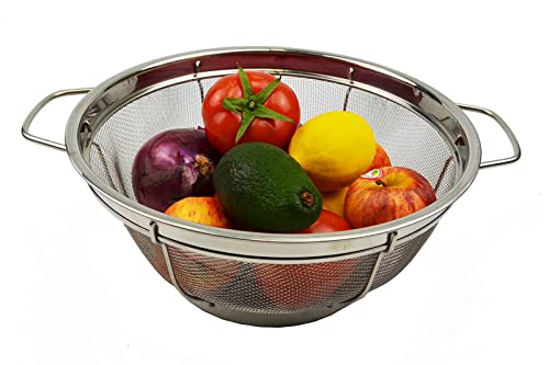 SAMMART Stainless Steel Mesh Colander with Handle - Strainer for Pasta, Noodle and Fruits