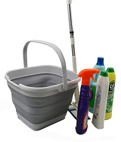 SAMMART 10L Collapsible Rectangular Handy Basket/Bucket (Grey)