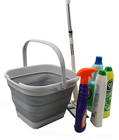 SAMMART 10L Collapsible Rectangular Handy Basket/Bucket (Grey)