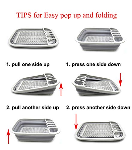 SAMMART Collapsible Plastic Dish Drainer with Drainer Board - Foldable Drying Rack Set - Portable Dinnerware Organizer - Space Saving Kitchen Storage Tray