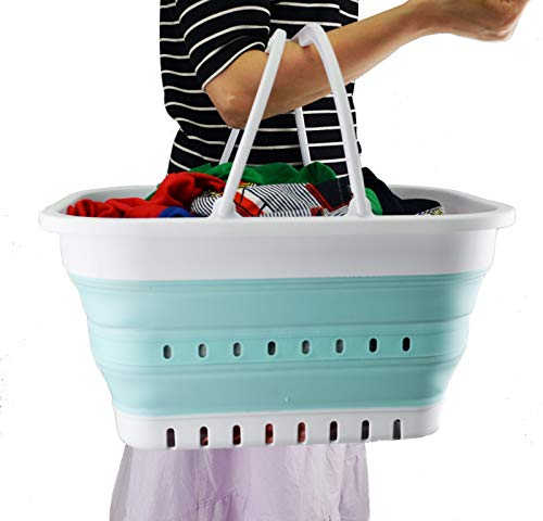 SAMMART 9.2L & 19L Collapsible Tub with Handle - Portable Outdoor Picnic Basket/Crater - Foldable Shopping Bag - 2 Pieces