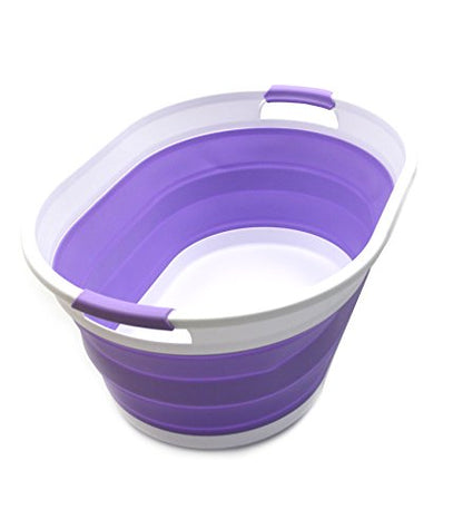 SAMMART Set of 2-39L Collapsible Plastic Laundry Basket-Pop Up Storage Container-Portable Washing Tub-Space Saving Hamper/Basket, Water capacity:30L (Lt. Purple)