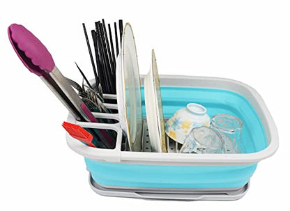SAMMART 8L Collapsible Dish Drainer with Drainer Board - Foldable Drying Rack Set - Portable Dinnerware Organizer - Space Saving Kitchen Storage Tray